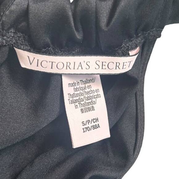 EUC Victoria's Secret Black Satin 1-Piece Bow Tie Hem Ruched Waist Sleeveless S - Picture 6 of 6